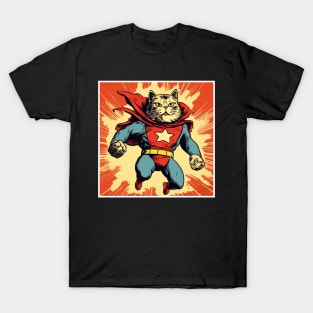 Superhero Cat Funny Cartoon Vintage Cat Superhero Drawing T-Shirt